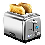 2 Slice Toaster, HOLIFE Stainless Steel Toaster [LCD Timer Display] Bagel Toaster ( 6 Bread Shade Settings, Bagel/Defrost/Reheat/Cancel Function, Extra Wide Slots, Removable Crumb Tray, 900W, Silver)